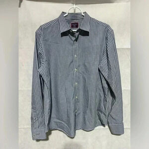 UNTUCKit Men’s Medium Blue White Plaid Shirt Wrinkle Free Cotton Long Sleeve EUC